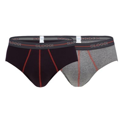 Sloggi Pack of two brown and grey logo embroidered midi briefs
